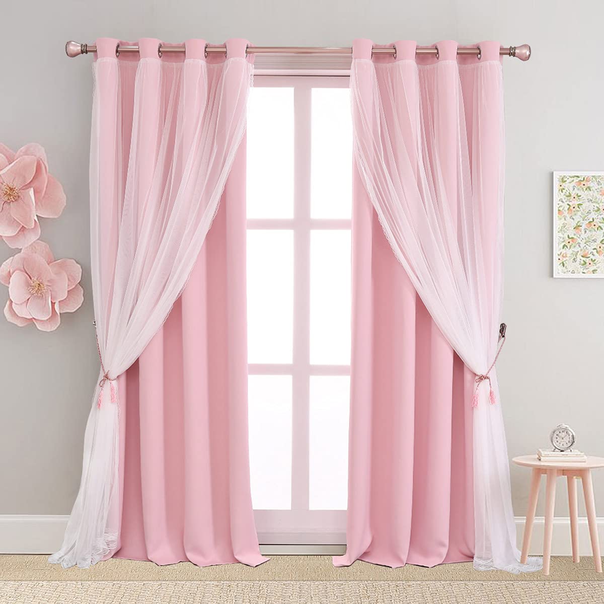 Double Layered Blackout Pink Curtains