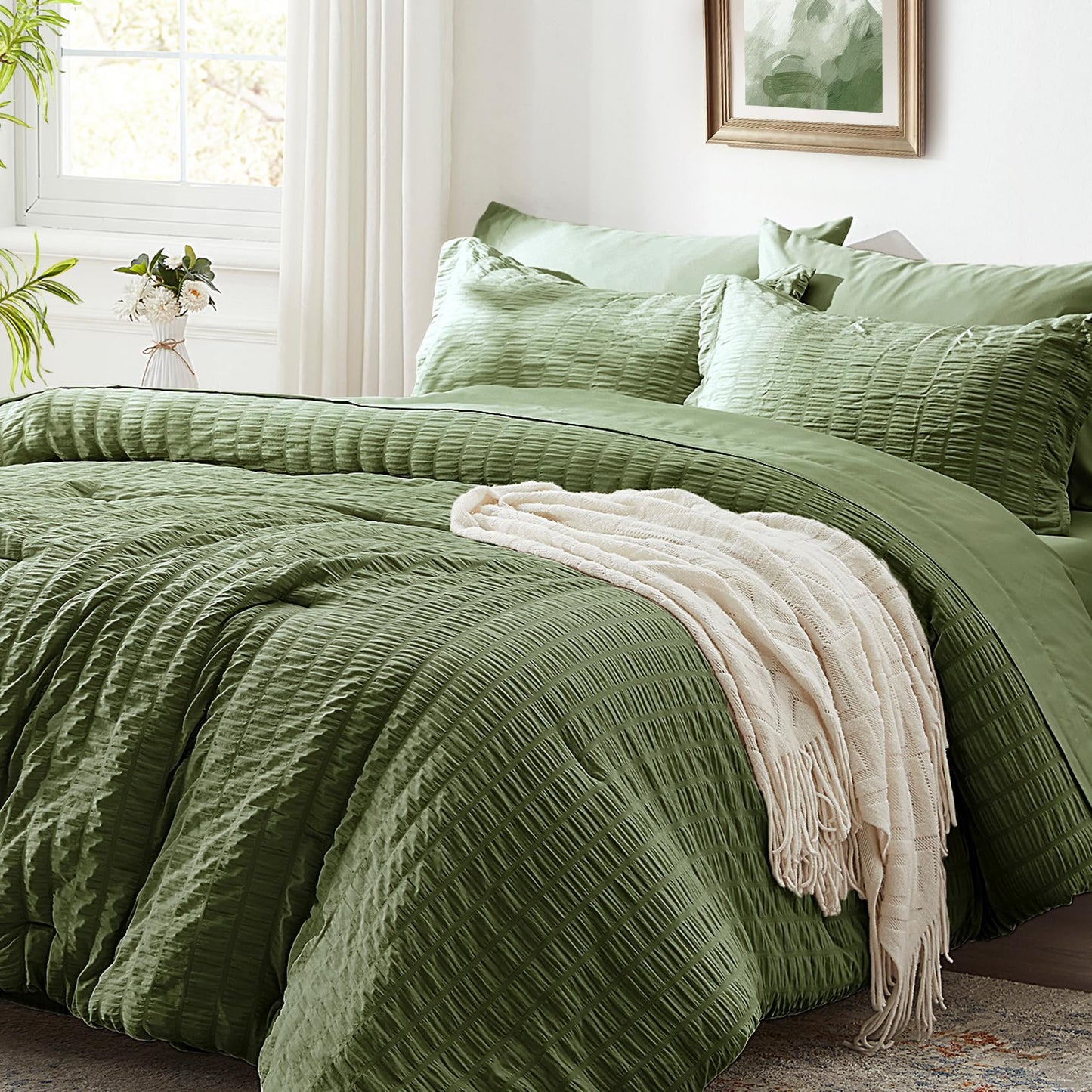 Olive Green Seersucker Bed Sets