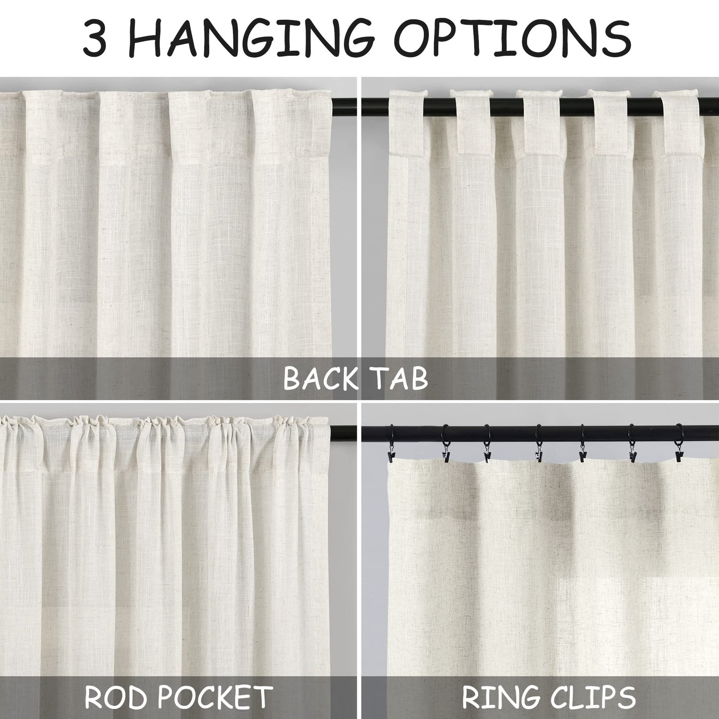 Cream Linen Back Tab Curtains