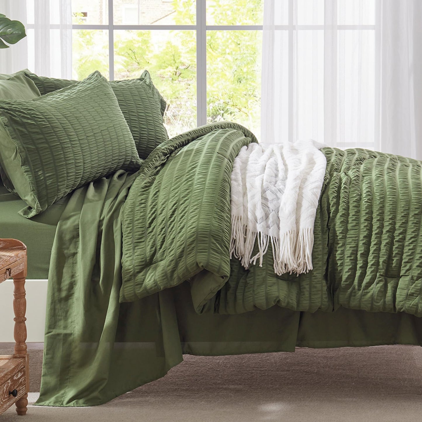 Olive Green Seersucker Bed Sets